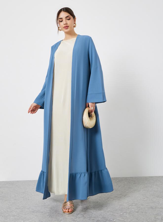 Styli Blue Ruffle Hem Open Abaya - Image 1